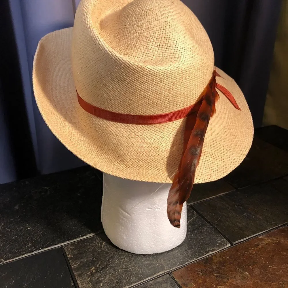 Vintage Betmar New York Feather Straw Hat Sun Shade Church
